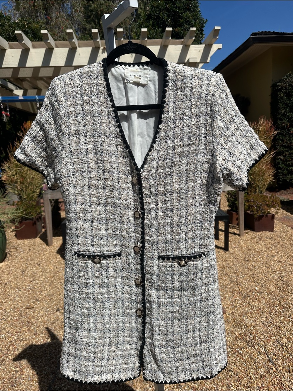 Pomander Place Cream and Black Tweed Short-Sleeve dress